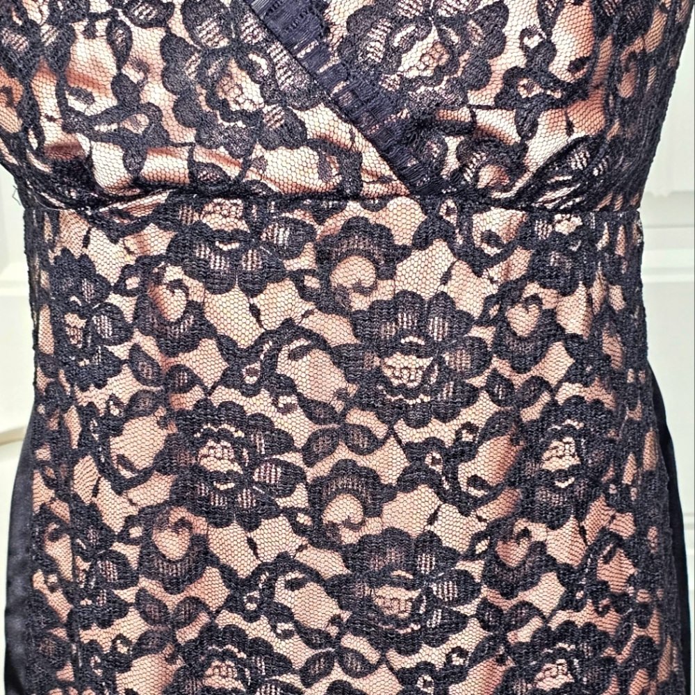 Classy Eliza J New York Black Lace & Nude Champagne Elegant Lady Cocktail Dress - Picture 4 of 15